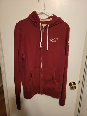 Hollister Burgundy Full-Zip Hoodie with Drawstrings